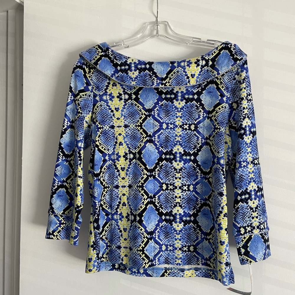 Rafaella Petite Snakeskin Print Cowl Neck Three Quarter Sleeve Top